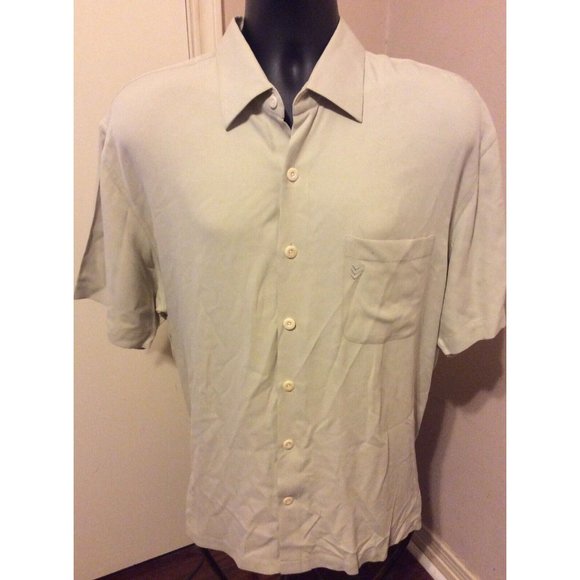 Nat Nast Other - Nat Nast Men's Sz Large L 100% Silk Button Up Shirt Beige Short Sleeve